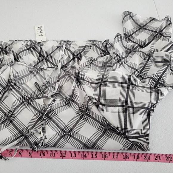 Why Dress Womens Black Plaid Ruffled Sleeve Tie Front Blouse Size L Career NWT - Picture 7 of 9